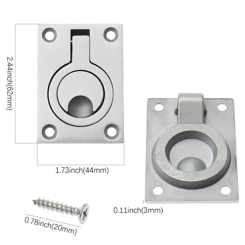 DonLeeving Luckycivia 2 Pack Stainless Steel Square Flush Pull Ring Handles 304, Hidden Recessed Furniture Handle, Recessed Boat Hatch Latch Cabinet Flush Mount Lifting Ring Pull Handle (2.44 x 1.73 Inch) - Image 2